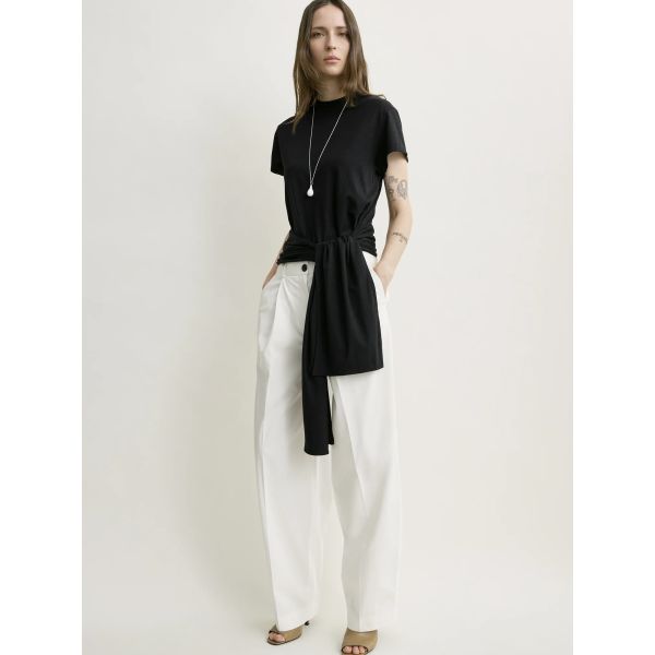 Single Pleat Cotton Trousers White