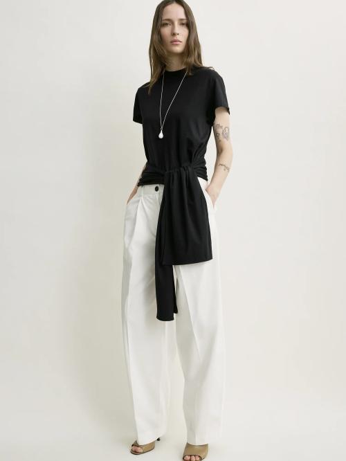 Single Pleat Cotton Trousers White