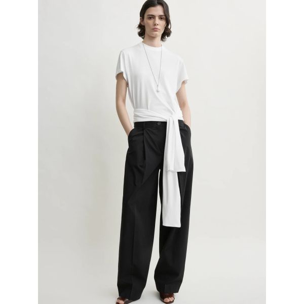 Single Pleat Cotton Trousers Black