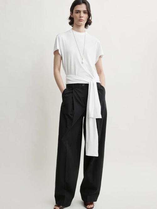 Single Pleat Cotton Trousers Black