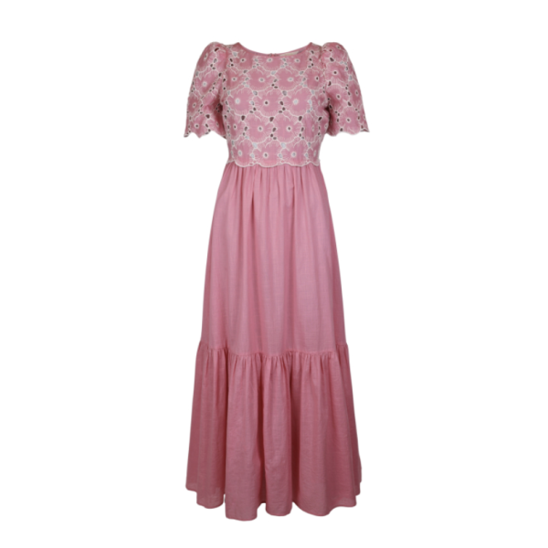 Broderie Anglaise Maxi Dress - Rose Pink