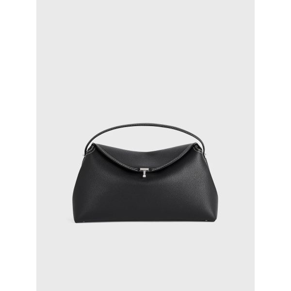 T-Lock Grained-Leather Top Handle Black