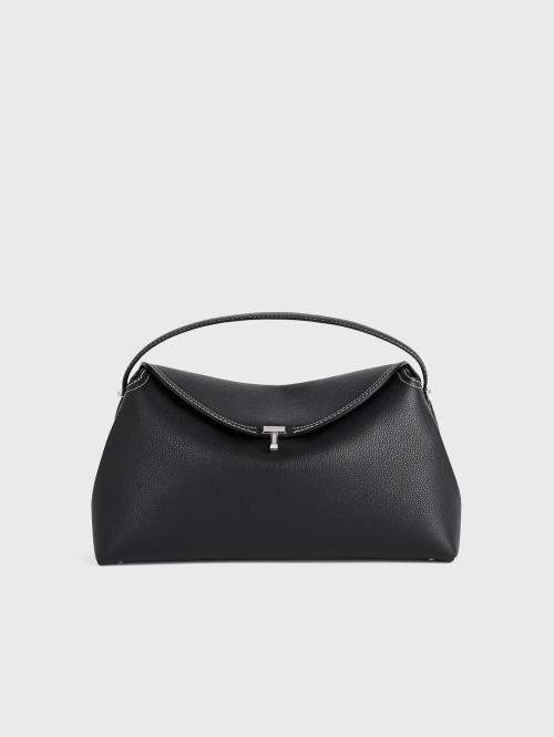 T-Lock Grained-Leather Top Handle Black