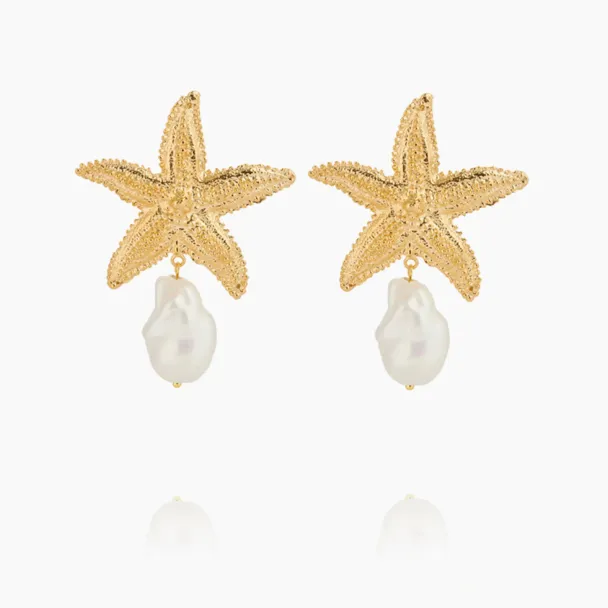 Sea Star Statement Earrings Gold -Pearl 
