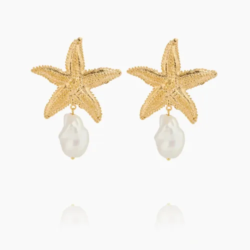 Sea Star Statement Earrings Gold -Pearl 