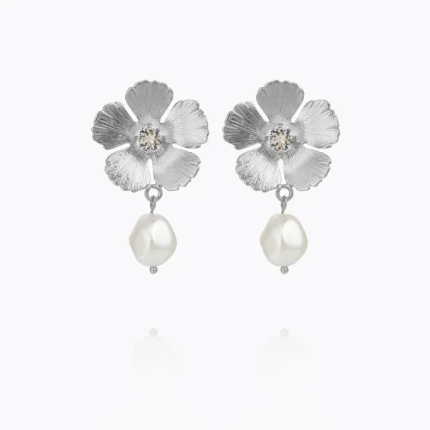 Mini Anemone Earrings Rhodium - Crystal/Pearl