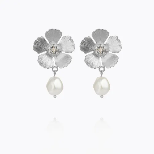 Mini Anemone Earrings Rhodium - Crystal 