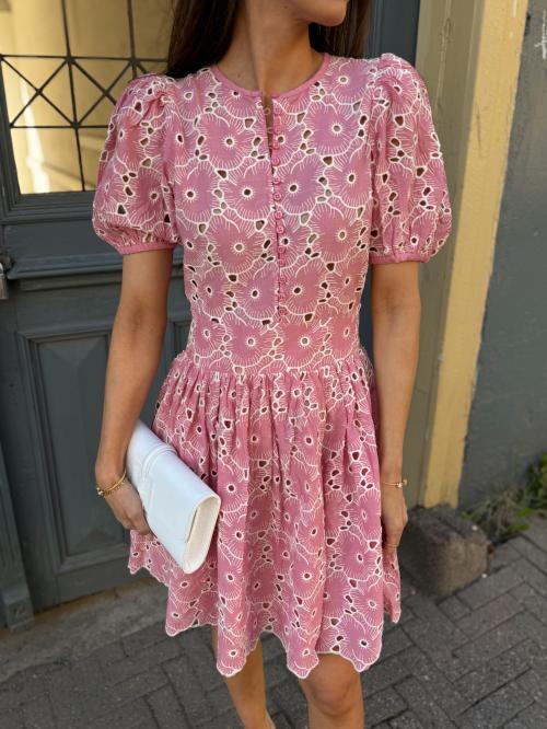 Broderie Anglaise  Puffed Dress - Rose Pink