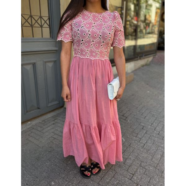 Broderie Anglaise Maxi Dress - Rose Pink