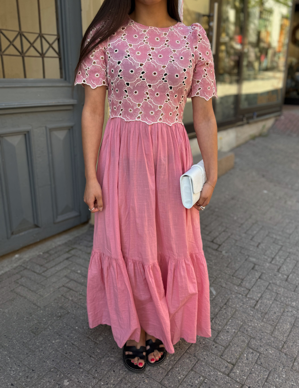 Broderie Anglaise Maxi Dress - Rose Pink - Image 1