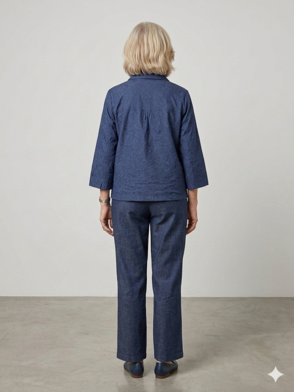 Skjorte Lin m/broderier 220327 Marine - Image 3