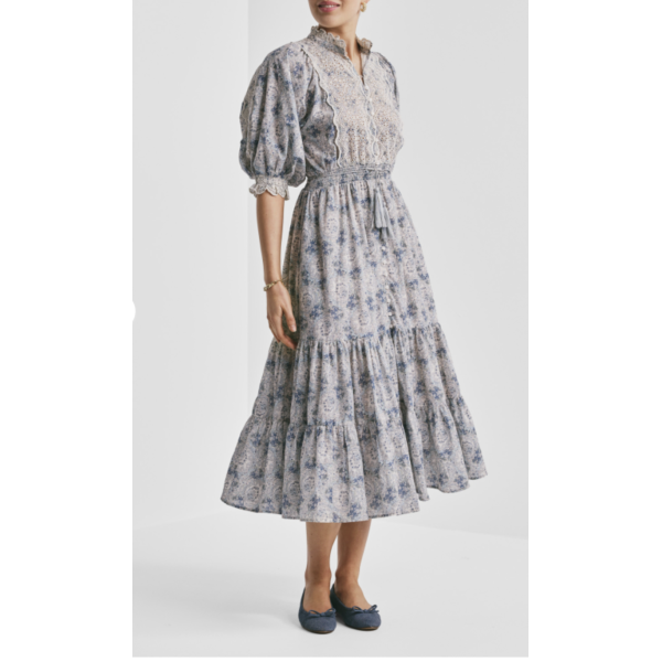 Cotton Slub Midi Dress - Blue Paisley