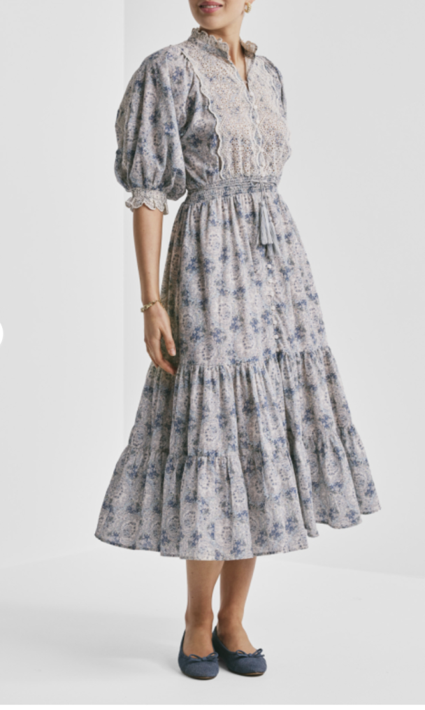Cotton Slub Midi Dress - Blue Paisley - Image 1