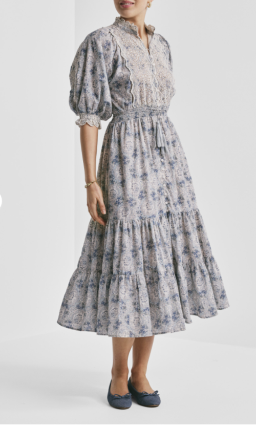 Cotton Slub Midi Dress - Blue Paisley