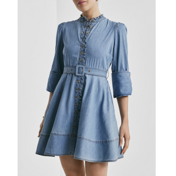 Denim Mini Dress -  Light Blue
