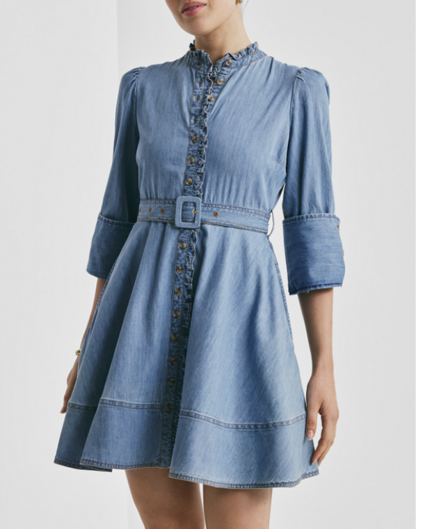 Denim Mini Dress -  Light Blue - Image 2