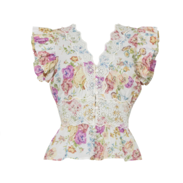 Cotton Slub Flounce  Top - White 