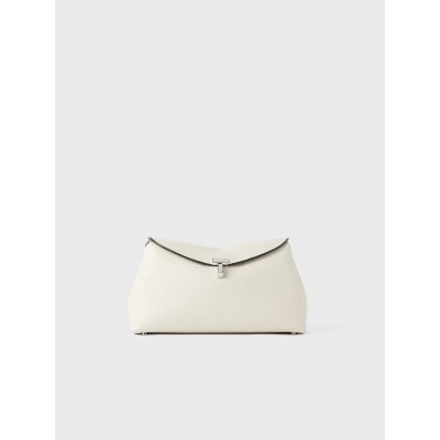 T-Lock Grained-Leather Clutch Milk