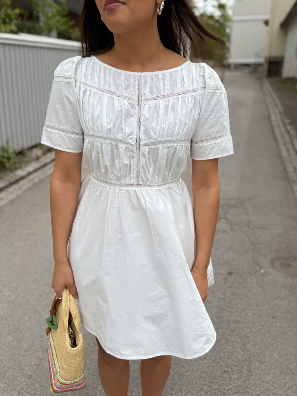 Poplin Decorated Dress - White  - Image 1