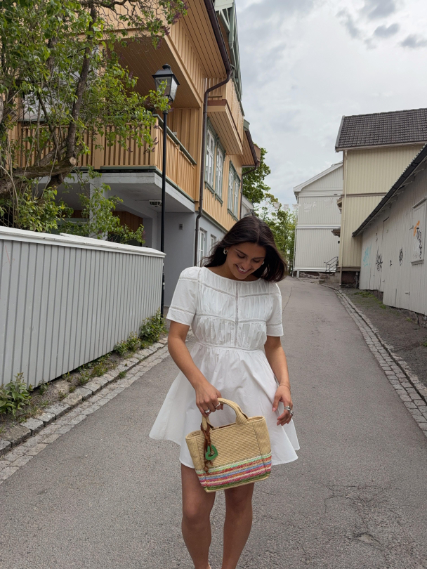 Poplin Decorated Dress - White  - Image 4