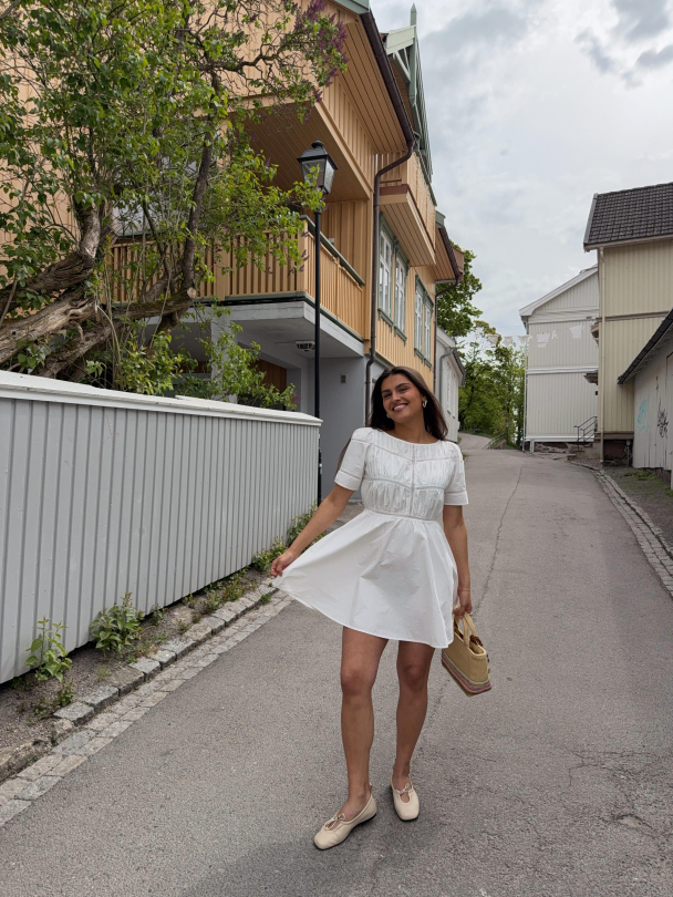 Poplin Decorated Dress - White  - Image 5