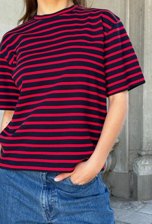 Mejse O-Neck Tee Red/Navy