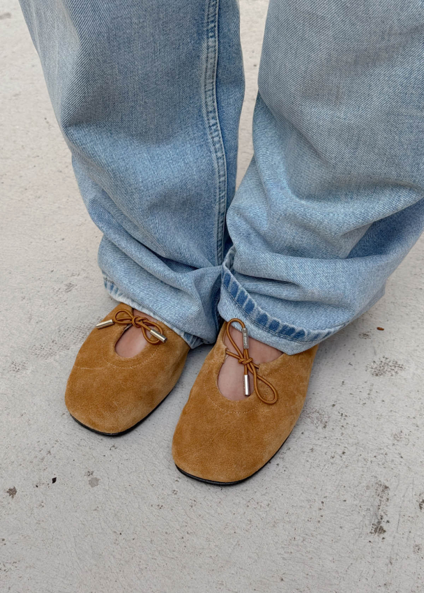 Rosalind Suede Tan Leather Flats  - Image 1