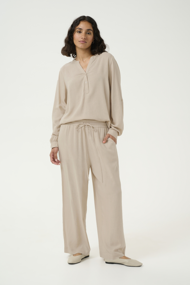 KAmilia Cropped Bukse Lin Beige - Image 1