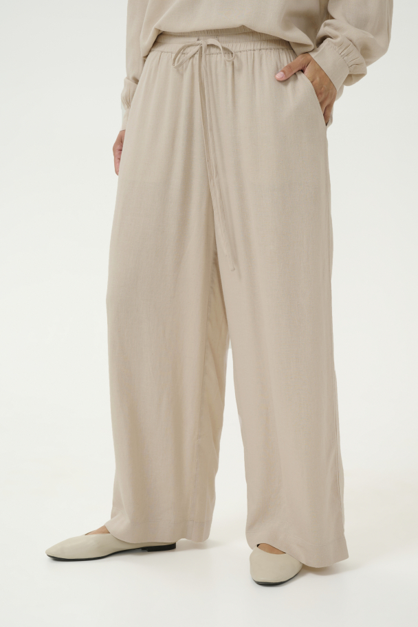 KAmilia Cropped Bukse Lin Beige - Image 2
