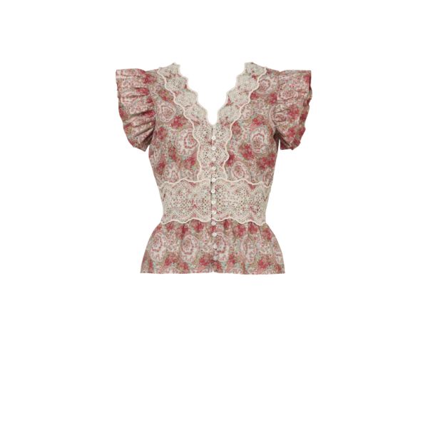 Cotton Slub Flounce  Top - Red Paisley   