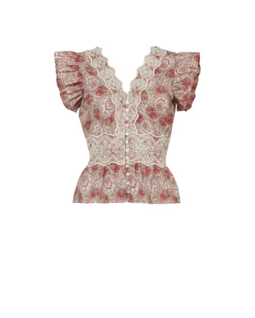 Cotton Slub Flounce  Top - Red Paisley   