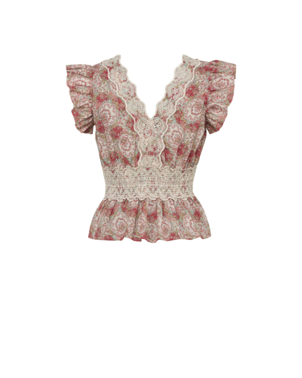 Cotton Slub Flounce  Top - Red Paisley    - Image 2