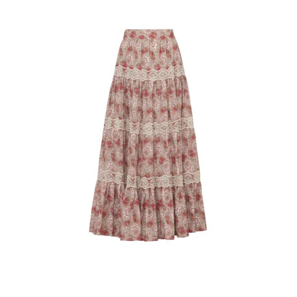 Cotton Slub Maxi Skirt - Red Paisley 