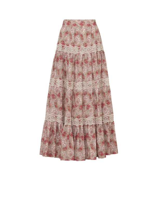 Cotton Slub Maxi Skirt - Red Paisley  - Image 1