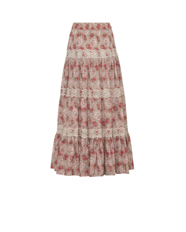 Cotton Slub Maxi Skirt - Red Paisley  - Image 2