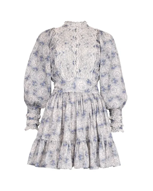 Cotton Slub Mini Dress - Blue Paisley   - Image 2