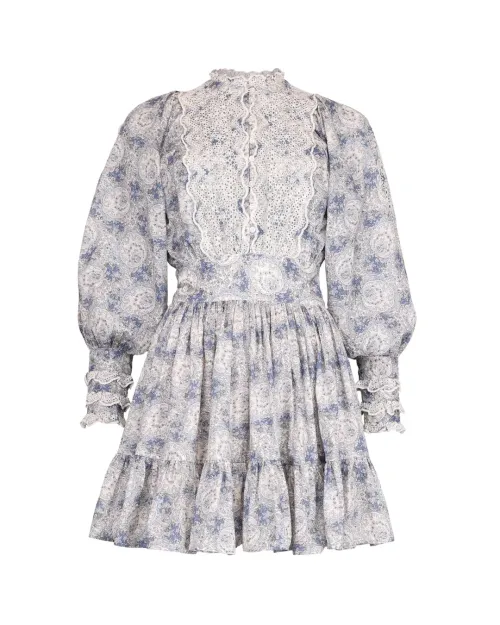 Cotton Slub Mini Dress - Blue Paisley  