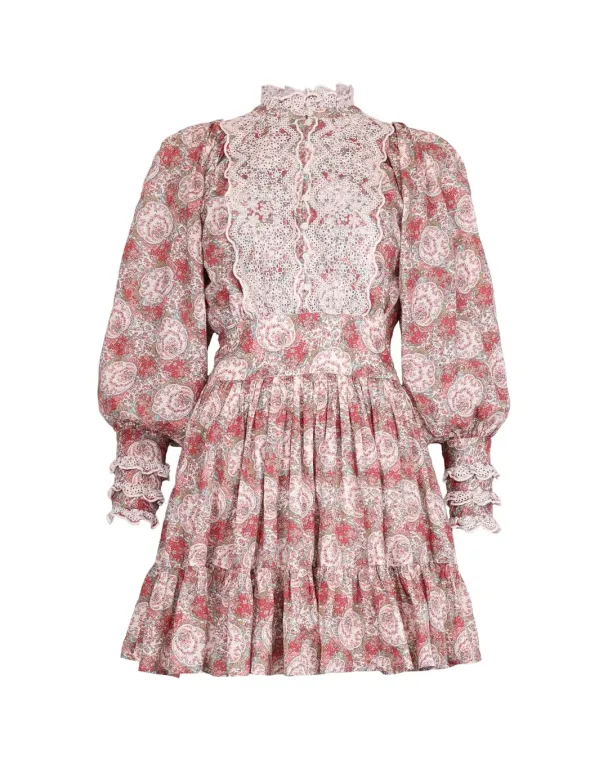 Cotton Slub Mini Dress - Red Paisley   - Image 2