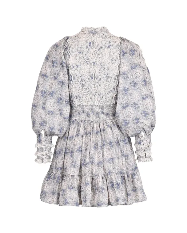 Cotton Slub Mini Dress - Blue Paisley   - Image 3