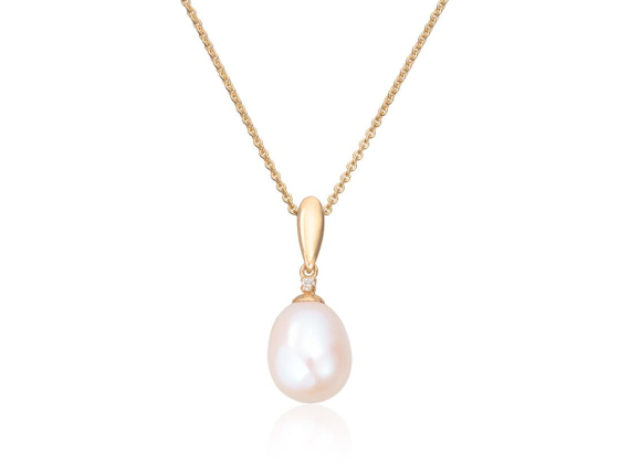 Anheng - Gult gull med perle og 0,015ct WSI