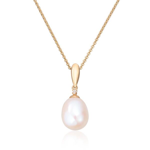 Anheng - Gult gull med perle og 0,015ct WSI