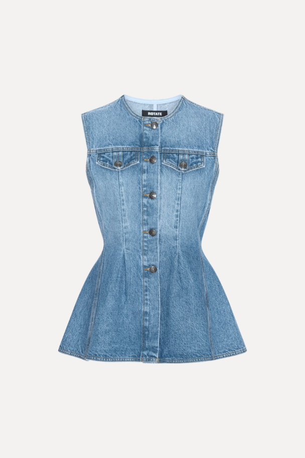 Flared Denim Top - Medium Blue  - Image 2