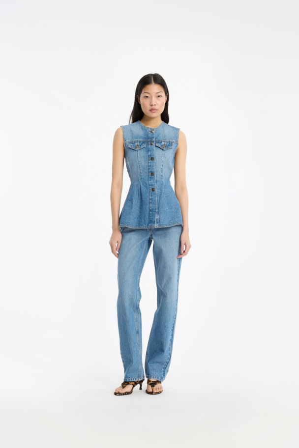 Flared Denim Top - Medium Blue  - Image 3