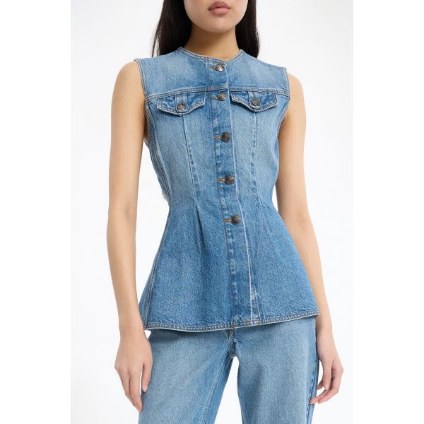 Flared Denim Top - Medium Blue 