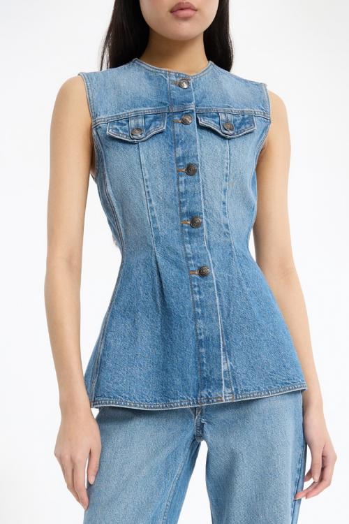 Flared Denim Top - Medium Blue 
