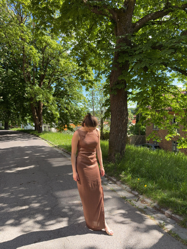 Shiny Sleeveless Dress - Brown  - Image 2