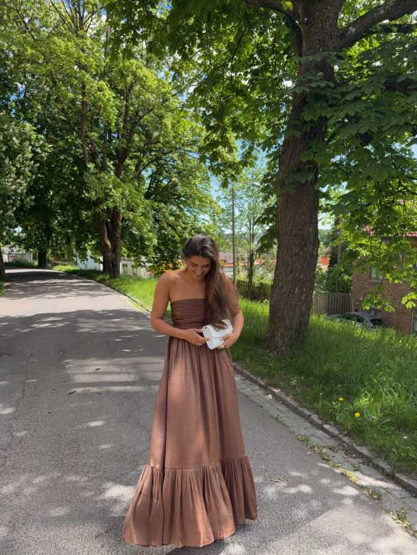 Shiny Bandeau Dress - Brown  - Image 2