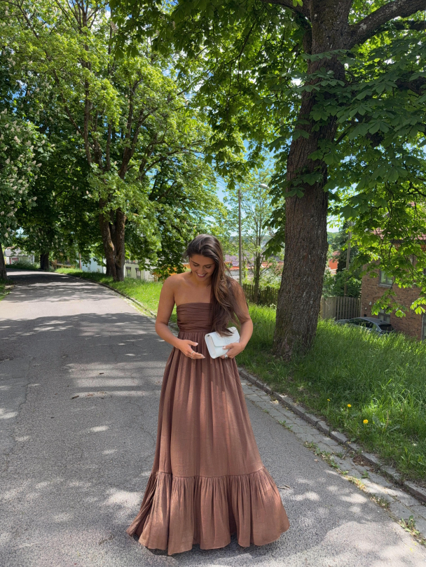 Shiny Bandeau Dress - Brown  - Image 3
