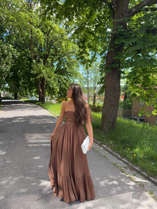 Shiny Bandeau Dress - Brown  - Image 4