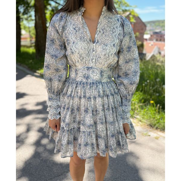 Cotton Slub Mini Dress - Blue Paisley  